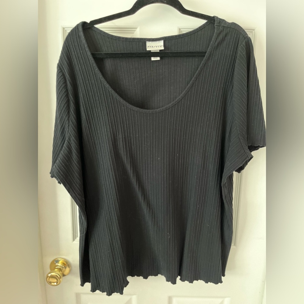 Ava & Viv Black Ribbed Short Sleeve Top
